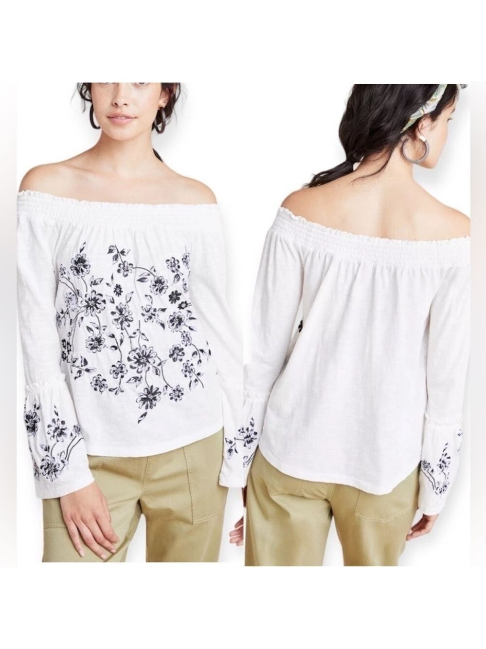 Anthropologie Annie Embroidered Off-The-Shoulder Blouse Size M Boho